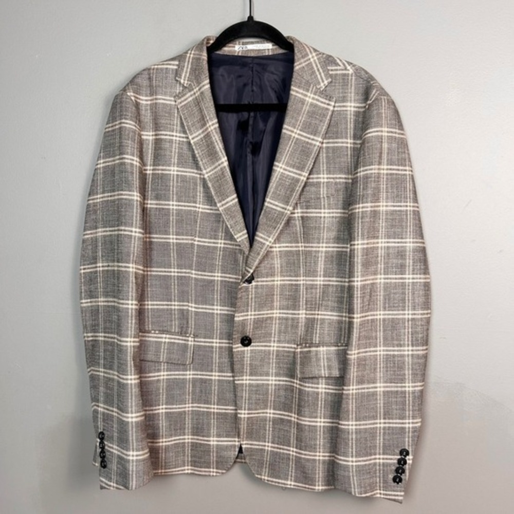 Zara Mens Sport Coat Size 44 US Smart Casual dinner‎ jacket tweed Plaid gray
